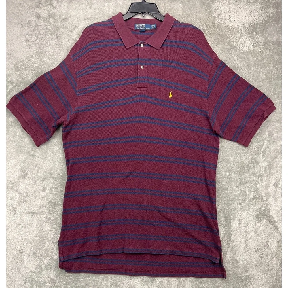 VTG Polo Ralph Lauren Men's Short Sleeve Polo Shirt 2XLT Tall‎ Maroon Striped